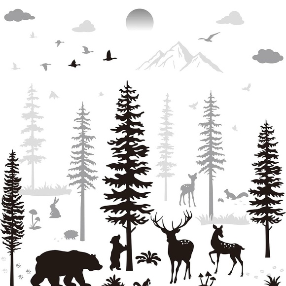 Nursery Wall Decals Forest Deers Wall Stickers Bears Pine Tree Wall Decals (003) - Picture 1 of 4